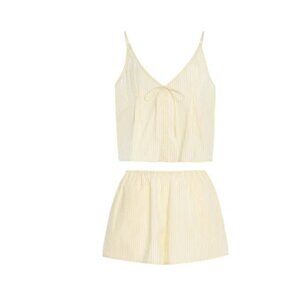 NWT Deiji Studios Striped Cotton Poplin Tank Shorts Set Womens Large Yellow NEW